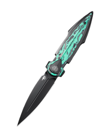 Nóż składany Bestech Ika Dagger Black Titanium / GITD Marble Carbon Fiber, Black PVD M390 by Tashi Bharucha (BT2602D)
