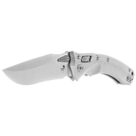 Microtech Amphibian Ram-Lok S/E Marfione Select Knife Stonewashed Slab Side Titanium, Blue HW, Stonewashed M390MK by Tony Marfione (137RL-10MS2)