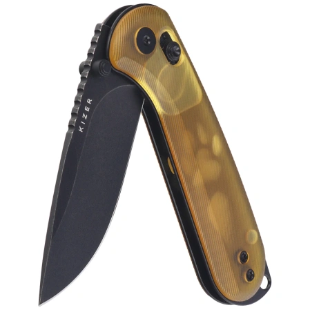 Kizer Buddy II Knife Yellow PEI, Black PVD / Stonewashed AEB-L by Maksim Epifantsev (V3790A1)