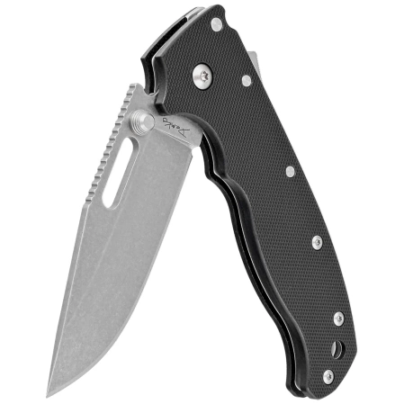 Demko AD20.5 Clip Point Knife Black Peel Ply G10, Stonewashed D2 by Andrew Demko (205-D2-BLKPPG10-CP)