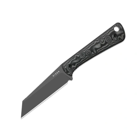 Kizer MiCrow Knife Gray-Black Vortex Pattern Micarta, Gray PVD Stonewashed AEB-L by Scott Halpern (1139A3)