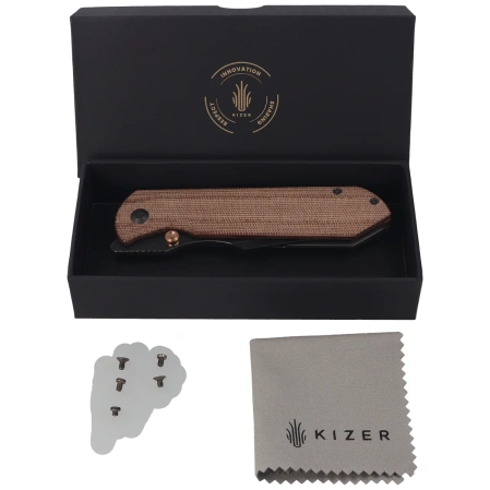 Nóż składany Kizer Harpoon Fold Gray Titanium / Brown Norplex UltreX Micarta, Acid Washed 3-layer Composite Steel by Maverick Customs (Ki4784A4)