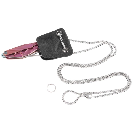 Nóż na szyję Rike Knife Mini Hummingbird Pink Titanium, Rose Damascus by Richard Wu (RK-MINI-PI)