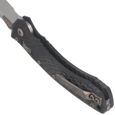 Nóż składany Microtech Amphibian Mini Ram-Lok S/E Gray Slab Side Titanium / Carbon Fiber, Flamed Bksp, Stonewashed M390MK by Tony Marfione (137MRL-10MS12)