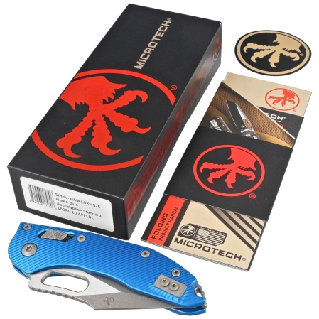 Microtech Stitch Ram-Lok S/E Knife Blue Fluted G10, Apocalyptic M390MK by Borka Blades and Tony Marfione (169RL-10APFLBL)