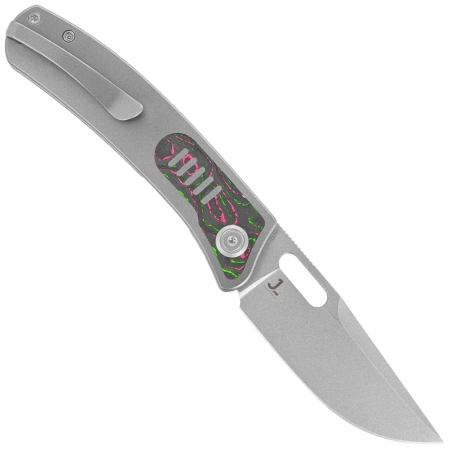 Kubey KB Knives Common Thread Gray Titanium/Watermelon Sugar Camocarbon, Stonewashed M390 by Justin Lundquist (KB377B)