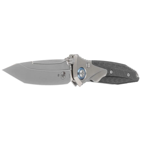 Microtech Socom Bravo Mini T/E Titanium/Carbon Fiber, Blue HW, Bead Blasted M390 by Tony Marfione (261M-7CFTI)