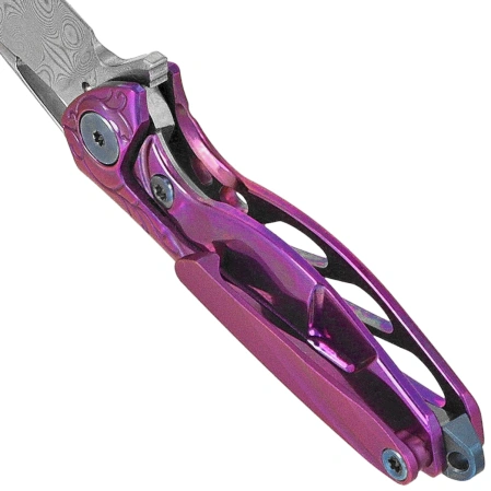 Rike Knife Mini Hummingbird Purple Titanium, Rose Damascus by Richard Wu (RK-MINI-PU)