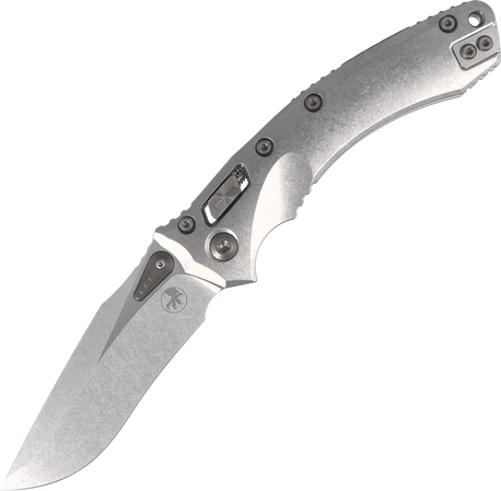 Microtech Amphibian Ram-Lok S/E Marfione Select Knife Stonewashed Slab Side Titanium, Flamed HW, Stonewashed M390MK by Tony Marfione (137RL-10MS4)