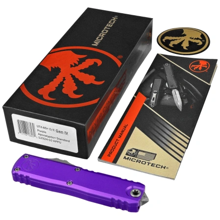 Microtech UTX-85 Gen IV D/E OTF Knife Purple Aluminum, Apocalyptic M390MK by Tony Marfione (12324-10APPU)