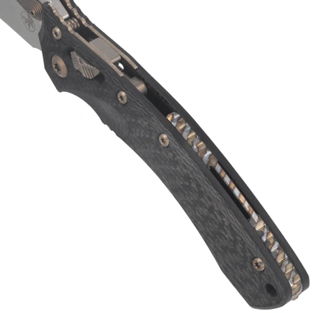 Microtech Amphibian Mini Ram-Lok S/E Knife Gray Slab Side Titanium / Carbon Fiber, Flamed Bksp, Stonewashed M390MK by Tony Marfione (137MRL-10MS12)