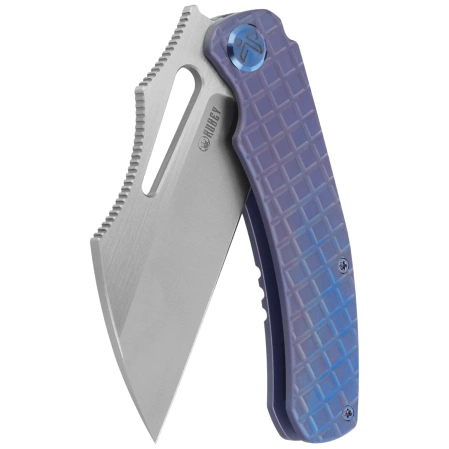 Kubey Sylow Knife Blue Titanium, Stonewashed 14C28N by James Lowe (KU260B)