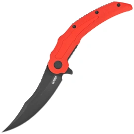 Kubey Crest Knife Red G10, Blackwashed 14C28N by Yuze Zhong (KU346E)