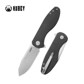 Kubey Knife Master Chief Black Micarta, Beadblasted 14C28N by Keanu Alfaro (KU358K)