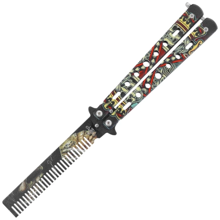 Nóż składany motylek Third Decor Habitat Balisong K3100 3D Poker Skull Print 420, Comb-Style Blade 420 (TH-K3100)