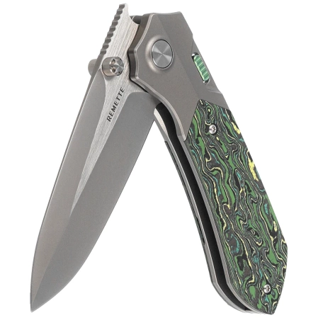Remette RT-Meteor Knife Gray Titanium/Toxic Storm Carbon Fiber, Pearlescent M390 (RTPT-C )