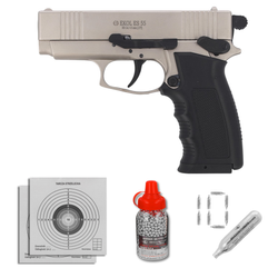 Zestaw pistolet wiatrówka Voltran Ekol ES 55 Satin 4.5 mm, 1500 BBs, 10 kapsuł, tarcze