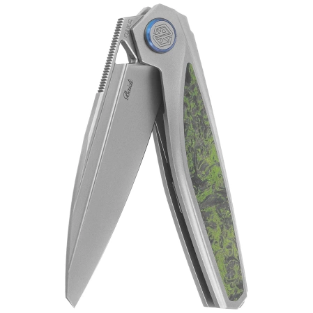 Nóż składany Rike Knife Baidi S Titanium/Green Carbon Fiber, Bead Blasted M390 (RK-Baidi-S-P/GCF)