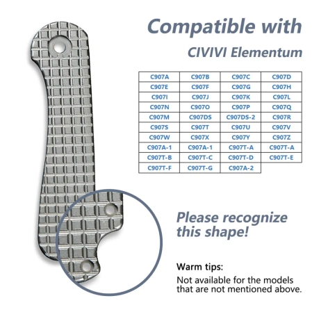 Civivi Elementum Frag Titanium Handle Scales, Gray Stonewashed (C18062AD-2)