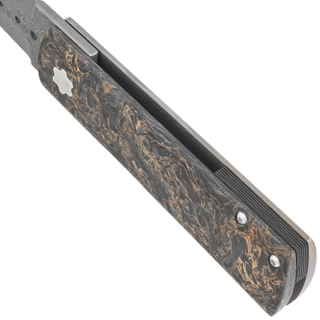 Maserin Daga 372/DG Knife Black-Gold Fat Carbon, Damascus Small Roses by Attilio Morotti