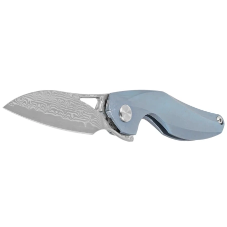 Bestech The Reticulan Neck Knife Blue Titanium, Damascus by Elijah Isham (BT1810H)