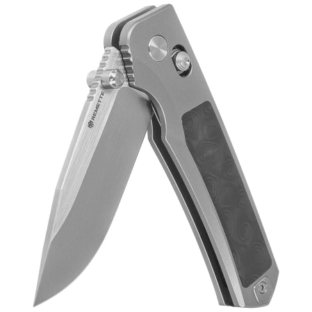 Nóż składany Remette RT-Aurora Gray Titanium / Carbon Fiber, Manual Fine Grinding Satin Surface / Pearlescent Surface M390 (AURA-D)
