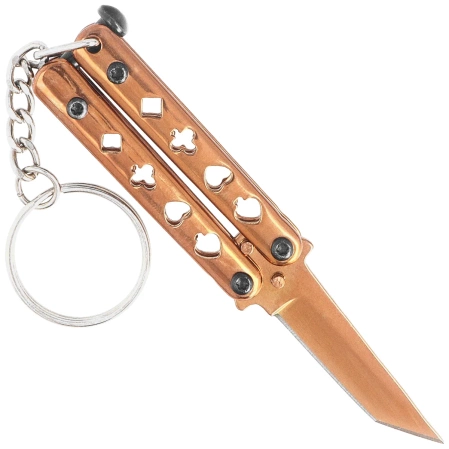 Nóż składany motylek brelok Third Decor Habitat K0101R Cooper Poker Symbols Stainless Steel, Polished Rose Titanium 420 (TH-K0101R)