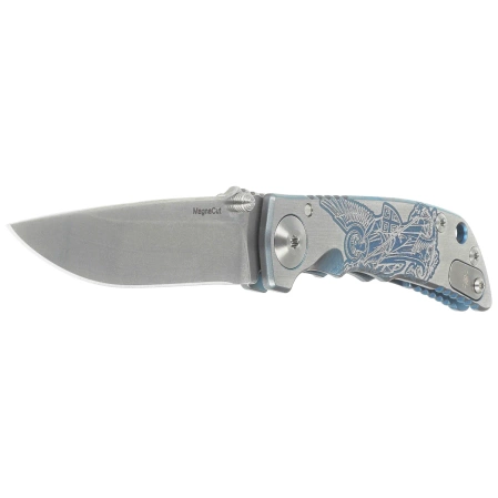 Spartan Blades Harsey Folder 3.25 Saint Michael Special Edition Gray Titanium, Gray HW, Stonewashed MagnaCut  by William W. Harsey (SF10 Custom St Michael)