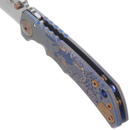 Spartan Blades Harsey Folder Special Edition Babe Knife Blue Titanium, Bronze HW, Satin MagnaCut by William W. Harsey Jr. (SF5BABE)