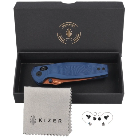 Nóż składany Kizer Khamsin Navy Blue Aluminium, Sunset Metal PVD Nitro-V by Maksim Epifantsev (V3791A2)