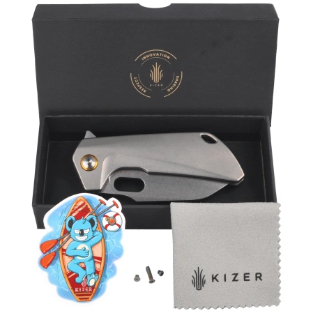 Kizer Takahe Knife Gray Titanium, Stonewashed S35VN by Ben Taubert (Ki3701A1)
