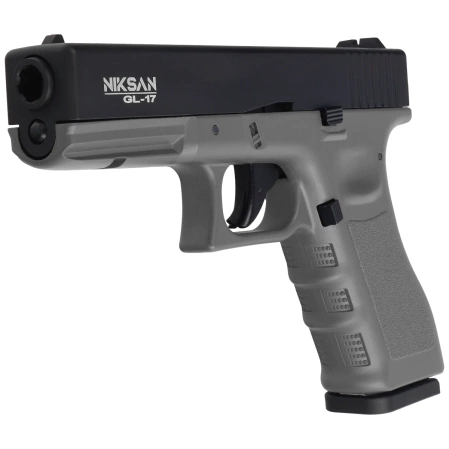 Zestaw wiatrówkowy 67: Pistolet Niksan Defence NKS GL17 Grey Blow Back 4.5 mm, 1400 BBs, 10 kapsuł CO₂, 100 tarcz