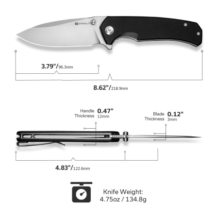 Sencut Skarnax Knife Black G10, Satin 9Cr18MoV (S24025-1)