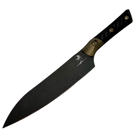 Microtech Utility Signature Kitchen Knife Bronze Titanium Bolster/Carbon Fiber, Black DLC M390MK (3400B-1DLCCFS)