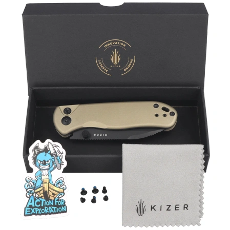 Nóż składany Kizer Drop Bear 2 Tan Aluminium, Matte DLC Basic Nitro-V by Azo (V3619.2CD1)