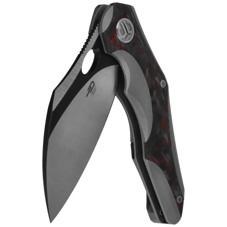 Bestech Nogard Black Titanium/Black Red Marblee Carbon Fiber, Satin/Black Stonewashed M390 by Kombou Knife (BT2105D)