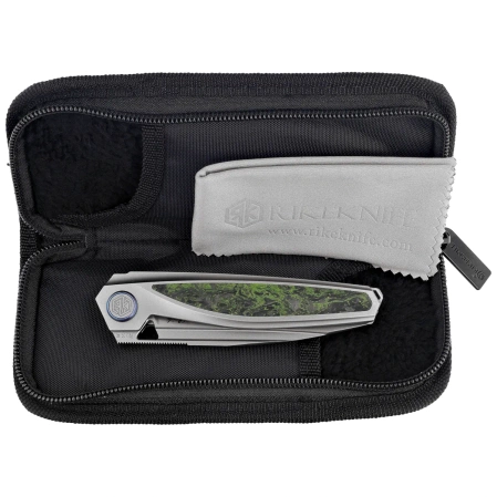 Nóż składany Rike Knife RK-Baidi-T-P/GCF Gray Titanium / Green Carbon Fiber, Bead Blasted M390