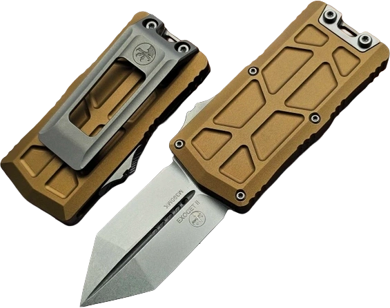 Nóż automatyczny OTF Microtech Exocet II Spartan Tan Aluminum, Stonewashed M390MK by Tony Marfione (1155-10TA)