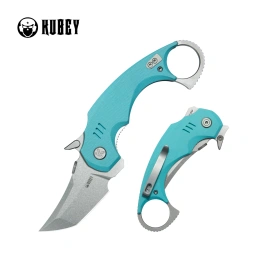 Kubey Jaw Tanto Knife Light Blue G10, Beadblasted 14C28N by MUZI Design (KU439B)