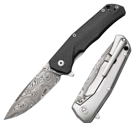 Nóż składany LionSteel T.R.E. Titanium/Carbon Fiber, Thor Damasteel Damascus by Molletta (TRE DT FC)