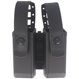 Podwójna ładownica ESP na dwurzędowe magazynki 9 mm Luger / .40 z obrotowym mocowaniem UBC-01 i paskiem zabezpieczającym, czarna (MH-MH-04-S)