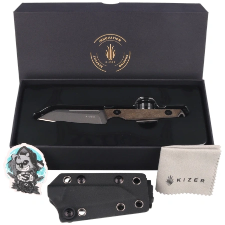 Nóż Kizer Phasmids Brown Chocolate Glacier, Gray Stonewashed AEB-L by Johan Jordaan (1079A2)
