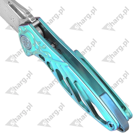 Nóż składany Rike Knife Mini Hummingbird Green Titanium, Rose Damascus by Richard Wu (RK-MINI-G)