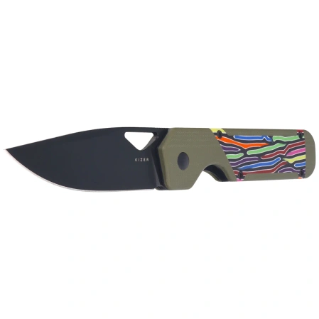 Kizer Militaw Knife Olive Green-Party Steamers G10, Black Nitro-V by Jonathan Styles (V3634A3)