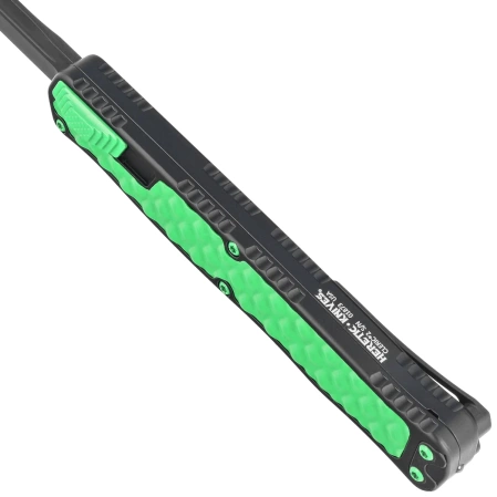 Nóż automatyczny OTF Heretic Cleric II T/E Toxic Green/Black Aluminium, Black DLC MagnaCut by Tony Marfione Jr.