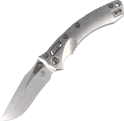 Microtech Amphibian Ram-Lok S/E Marfione Select Knife Stonewashed Slab Side Titanium, Flamed HW, Stonewashed M390MK by Tony Marfione (137RL-10MS4)