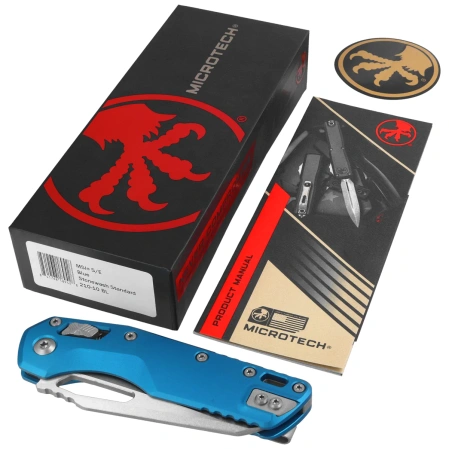 Microtech MSI S/E Knife Blue Slab Side Aluminum, Stonewashed M390MK by Tony Marfione (210-10BL)