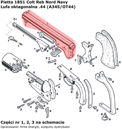 Lufa oktagonalna .44 Pietta 1851 Colt REB Nord Navy Sheriff (A345/SH44)