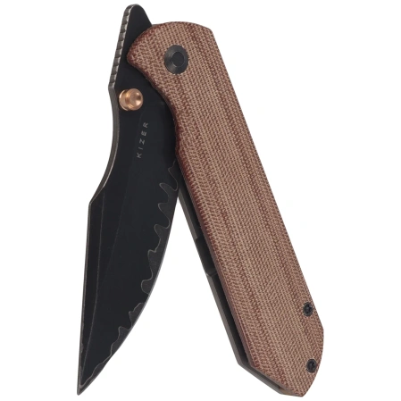 Nóż składany Kizer Harpoon Fold Gray Titanium / Brown Norplex UltreX Micarta, Acid Washed 3-layer Composite Steel by Maverick Customs (Ki4784A4)