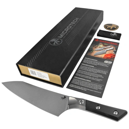 Microtech 8'' Chef's Knife Black G10 / Titanium Bolster, Stonewashed M390MK (3000B-10BK)